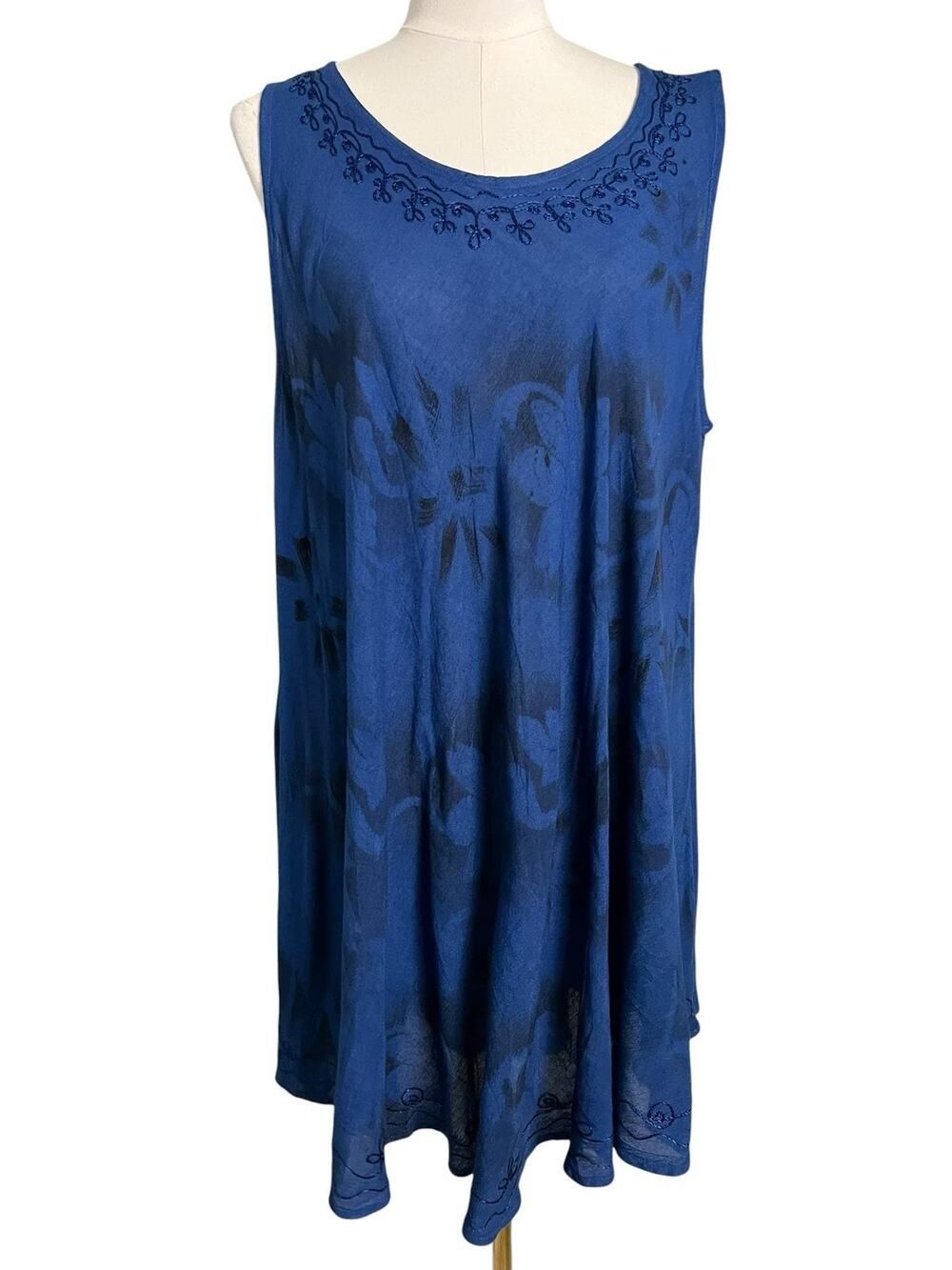 Advance Sundress Womens One Size Blue Embroidered Floral Swing Trapeze Boho